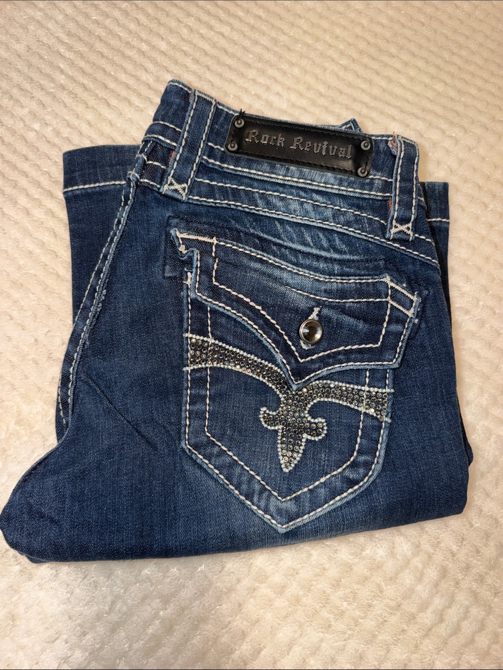 Rock Revival Indigo Blue Rhinestone Flare Jeans